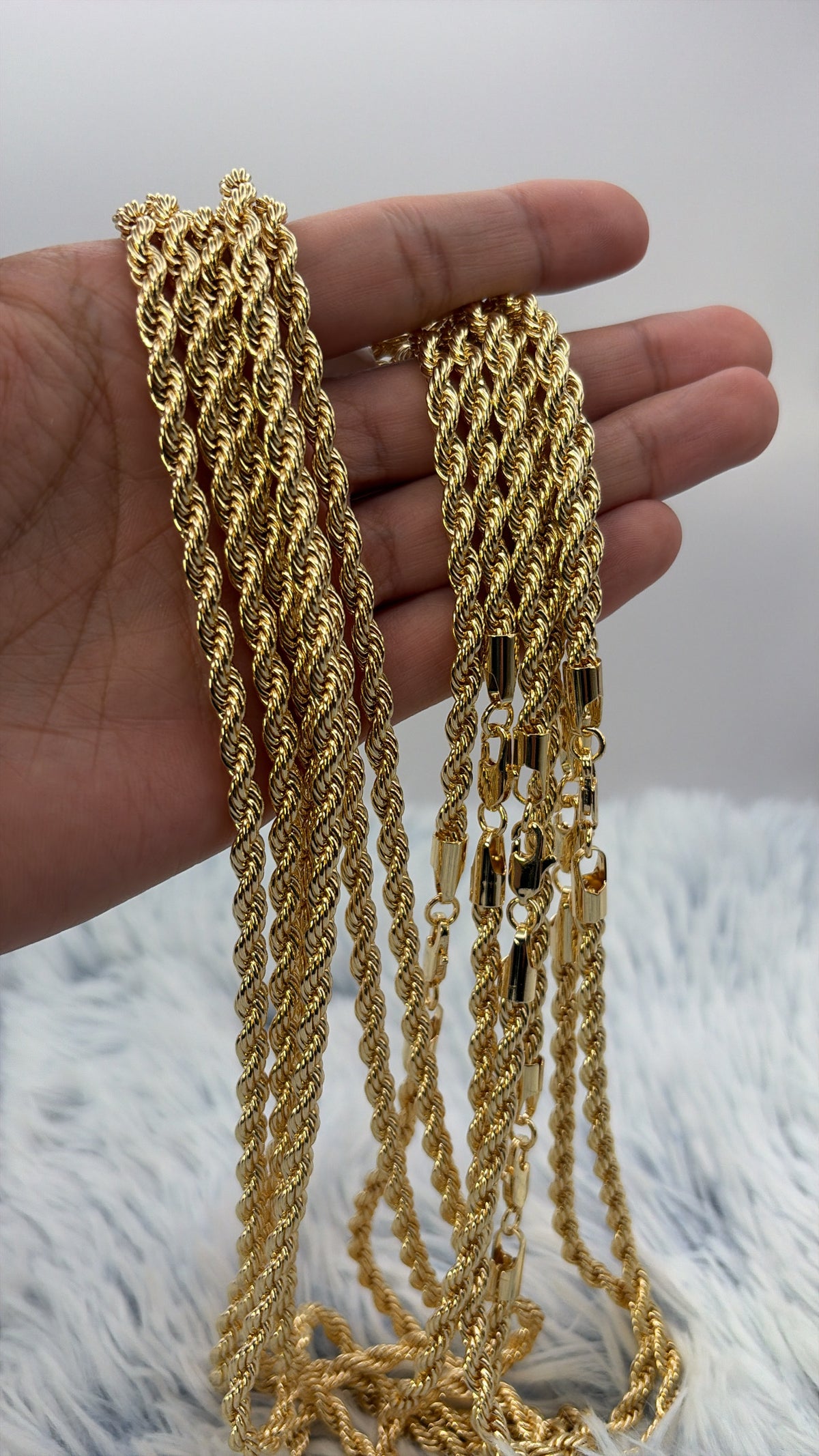 Lote 3 cadenas turbillon gruesa enchapadas en oro 60cm | N15
