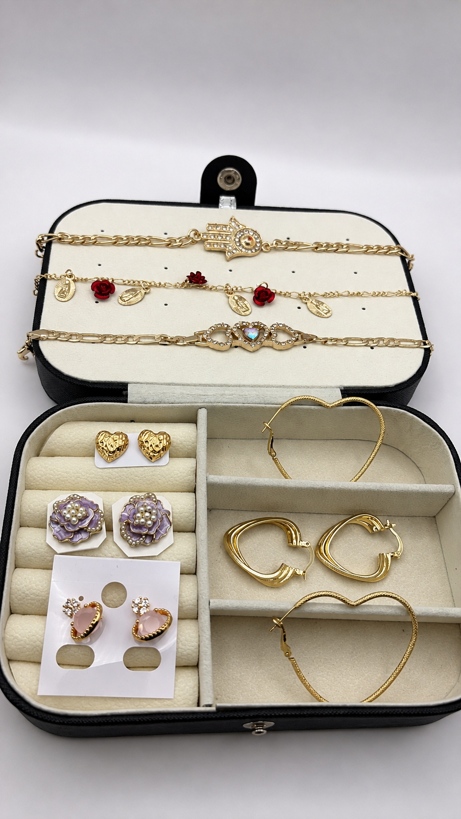 Lote mixto 3 pulseras + 3 aros + 3 argollas enchapadas en oro | N°7