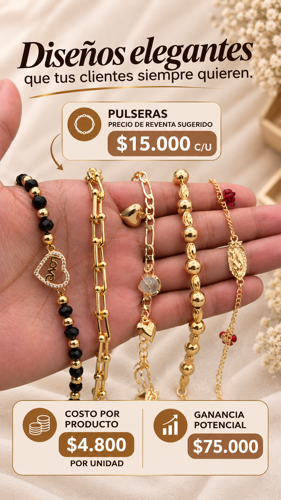 Lote 5 pulseras enchapadas en oro | N°19