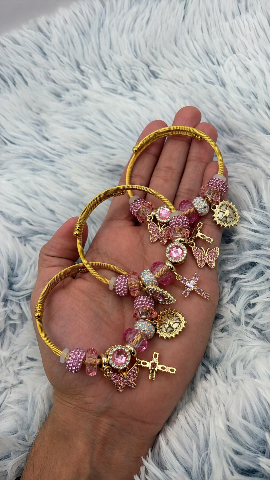 Lote mayorista 3 esclavas con Charms enchapadas en oro | N20